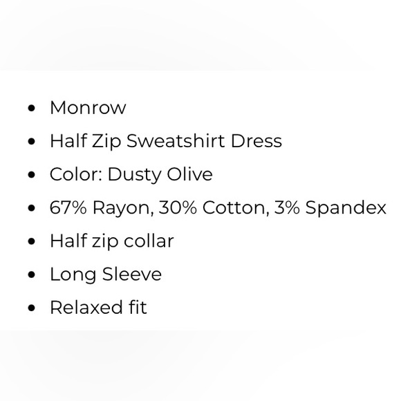 MONROW NWT HALF ZIP SWEATSHIRT DRESS - Picture 7 of 8